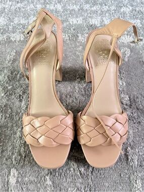 Vince Camuto Pink Braided Leather Block Heel Sandals